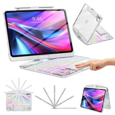 Imagem de TSQQST Capa transparente com teclado sem fio para iPad Pro de 13 polegadas M5/M4 2025/2024 com suporte para lápis e trackpad multitoque, estilo PCB visível de alta tecnologia, brilho de 3 e luz de