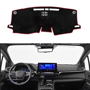 Imagem de YOFAMO Capa de painel tapete de cobertura de painel tapete personalizado para Toyota Sienna 2021 2022 (sem HUD) acessórios antiderrapante console central protetor tapete (borda vermelha)