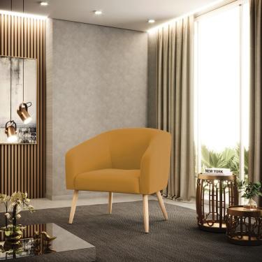 Imagem de Poltrona Sala Decorativa Stella Pé Palito Natural Veludo Mostarda D03 - D'Rossi