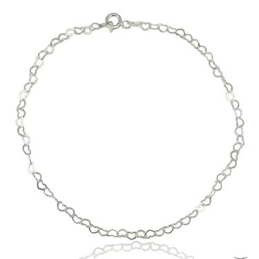 Imagem de Tornozeleira Elo De Corações Coração Delicada Prata Lei 925