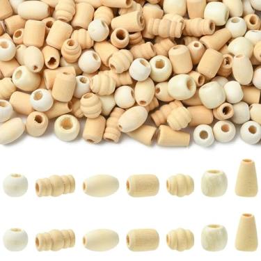 Imagem de Stiesy 700 contas de madeira inacabadas, 7 estilos de madeira natural, coluna oval redonda, espaçador de contas artesanais DIY para fazer joias DIY, artesanato, suprimentos para colar de pulseira