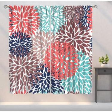 Imagem de YSWOW Cortinas florais coloridas, boho, dália, crisântemo, flores, arte impressa, cortinas de janela para quarto, sala de estar, cozinha, conjunto de tecido, 2 painéis, 106 x 113 cm, taxa de