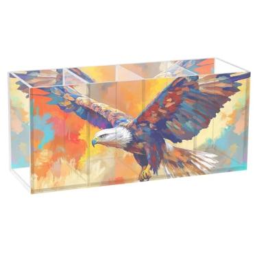 Imagem de TSENQUE Porta-lápis de mesa de acrílico com pintura colorida de águia personalizada, suporte de pincel de maquiagem, copo para caneta, decoração de escritório, organizador de mesa