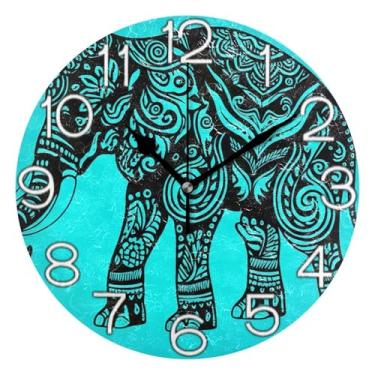 Imagem de GAIGEO Relógio de parede analógico decorativo operado por bateria relógio de cozinha rústico, decoração de parede art déco retrô moderna, azul elefante, 25 cm, ponteiros pretos