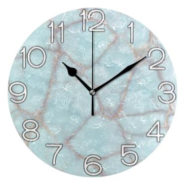 Imagem de GAIGEO Relógio de parede com veias de textura de mármore verde analógico decorativo relógio de cozinha bonito redondo sem tique-taque silencioso, arte de parede boho decoração de casa, 25 cm