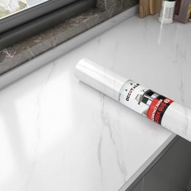 Imagem de Decotalk Papel de contato de bancada de mármore branco, papel de parede de mármore para bancadas, impermeável, 43 x 300 cm, papel de contato de granito fosco para bancada de cozinha, vinil removível