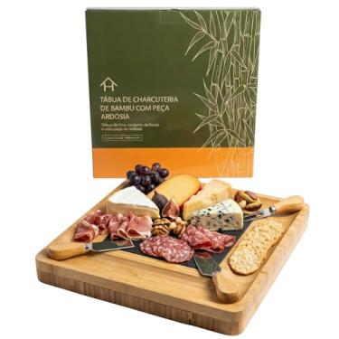 Imagem de Tábua de Frios e Queijos de Bambu Com Peça de Ardósia, Contém Conjunto de Facas de Queijo. Petisqueira e Tábua de Charcutaria Premium. Ideal Para Presentes | HYATTO HOME