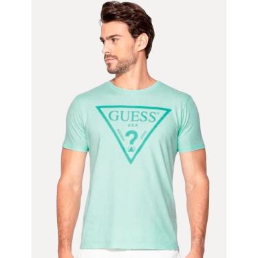 Imagem de Camiseta Guess Masculina Classic Logo Print Verde Claro-Masculino