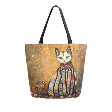 Imagem de Vuiyean Sacola feminina colorida vintage boêmia de lona com bolso com zíper, reutilizável, sacola de compras de supermercado, bolsa de ombro grande para viagem