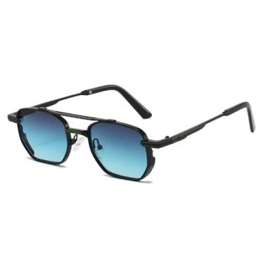 Imagem de Óculos de Sol UV400 - Ponte Dupla Metálica com Lentes Degradê para Homens e Mulheres, Ideais para Esportes ao Ar Livre, Corrida e Ciclismo, Preto com Degradê Azul