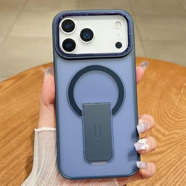 Imagem de Capa para iPhone 17 Pro Max AIR 16 15 14 13 11 com suporte integrado, capa protetora magnética fosca translúcida, azul, para iPhone 16 Pro Max.