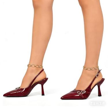 Imagem de Salto alto feminino com bico fino, 8 cm, decoração com fivela, sapatos elegantes para ocasiões noturnas, festas e clubes, Vencedor, 36