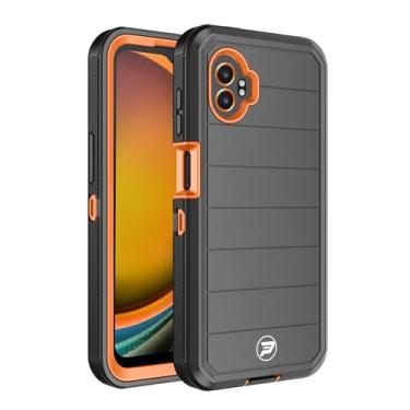 Imagem de Wireless PROTECH Capa robusta para Samsung Galaxy XCover7 Pro camada tripla TPU e PC à prova de choque de grau militar com sulco texturizado, moldura elevada para tela e câmera SM-G766 (preto/laranja)