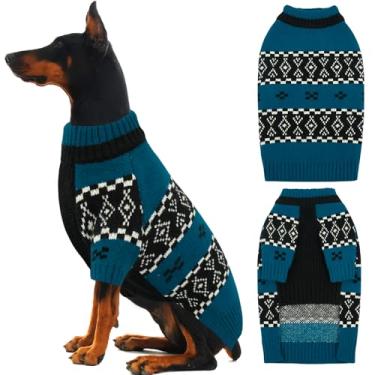Imagem de IECOii Suéter de cachorro XXL para meninos grandes, suéter Pitbull para cães meninos com manga, suéter masculino quente de tricô de outono gola média, suéteres de inverno aconchegantes e elásticos