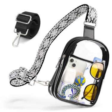 Imagem de QOECI Bolsa transparente com zíper duplo para eventos de estádio aprovada bolsa transparente para mulheres com 2 alças removíveis ajustáveis, 1# Preto-A, Small