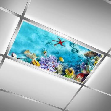 Imagem de C.IOPMNU Pacote com 2 capas de luz fluorescente para sala de aula, luz magnética de teto com gotas de estrela-do-mar, filtros de luz, elimina o brilho intenso que causa fadiga ocular e dores de cabeça