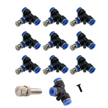 Imagem de GQQGSHOP Kit de 20 bocais de nebulização de latão de baixa pressão para sistema de refrigeração, conectores rápidos pneumáticos PE de 6 mm, bocal push-in de 6 mm, (0,9 mm)
