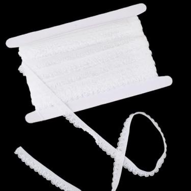 Imagem de letsinstyle Acabamento de renda elástica branca de 10 metros, fita de renda elástica de crochê de camada dupla de 0,47 polegadas, acabamentos de borda recortada vintage esticável para embrulho de