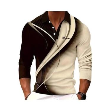 Imagem de Camisas Polo Masculinas De Manga Longa Com Estampa, Gola, Estilo Casua