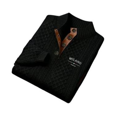 Imagem de Suéter Masculino De Tricô Gola Redonda Com Gola Alta Estampado Casual 