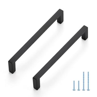 Imagem de JOY DECOR Pacote com 30 puxadores de armário – Barra quadrada fina, orifício central de 12,7 cm, estrutura sólida preta fosca | Visual moderno | Fácil instalação | Serve para gaveta e cômoda de