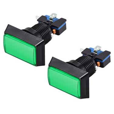 Imagem de Generic Botão de pressão de jogo 49 x 33 retângulo 12 V interruptor de botão iluminado por LED com micro interruptor para videogames Arcade verde 2 peças