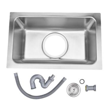 Imagem de Cryfokt Pia de Barra úmida de Aço Inoxidável 13,39 X 8,27 X 5,31 pol., Tigela única Com Tubo Corrugado de Drenagem, Fácil de Limpar, à Prova de Som para Veículos, Barcos, Trailers,