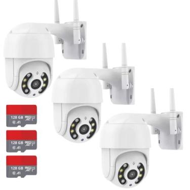 Imagem de Kit 3 Camera PTZ Externa Ip Dome Wifi Full Hd +3 Cartão 128GB
