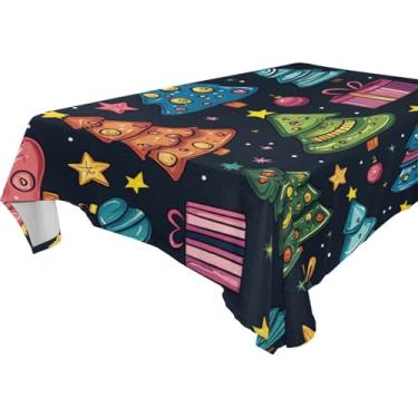 Imagem de Blueangle Toalha de mesa com desenho animado de árvores de Natal – Toalha de mesa quadrada de poliéster impermeável e resistente a manchas para ambientes internos e externos, 152 x 152 cm (613)