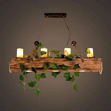 Imagem de Luminária pendente industrial LED retrô com 4 chamas e estrutura de madeira, estilo lustre criativo para sala de jantar, sala de estar, quarto, cozinha, ilha de cozinha, hotel ou bar, com al