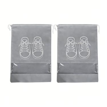 Imagem de Pacote com 2 sacos de armazenamento de sapatos respiráveis com cordão organizadores essenciais para viagem casa armário academia, Cinza, 14.1x10.4 in, Simples