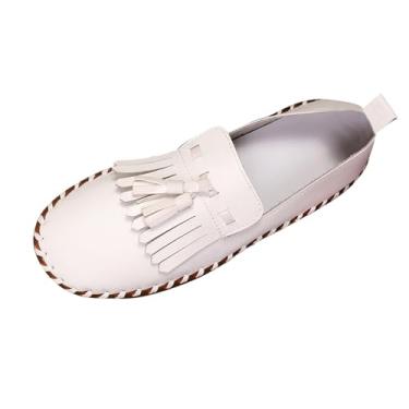 Imagem de Mocassins femininos fashion casual primavera verão fundo plano boca rasa borla sola macia, Branco, 38