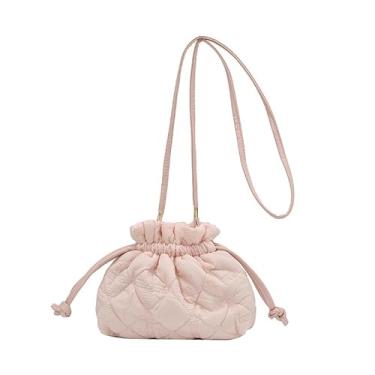 Imagem de Bolsa tiracolo acolchoada feminina, bolsa de ombro com fecho de cordão e alça ajustável, rosa, Medium, Mochila casual