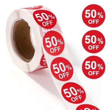 Imagem de 500 adesivos de 50% de desconto, etiquetas de desconto de 2,5 cm e 50% de desconto em etiquetas de promoção vermelhas redondas adesivos de venda para loja de varejo