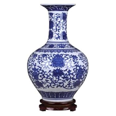 Imagem de Vaso de cerâmica arranjo de flores estilo chinês prateleira para sala de estar pequena decoração vasos de flores