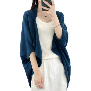 Imagem de Suéter De Malha De Lã Merino Para Mulheres Poncho Aberto Para Outono Inverno, Sea Blue, One Size