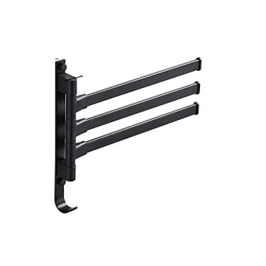 Imagem de Toalheiro de alumínio para banheiro Suporte de trilho preto giratório para toalhas de mão prateleiras cabides de parede ferragens de economia de espaço (cor: 3, tamanho