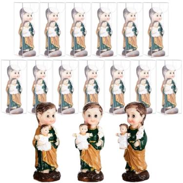 Imagem de Taiyin 16 peças de estátuas de São José e o Menino Jesus Mini Estátua de São José pequena estatueta religiosa lembrança resina lembrancinhas de festa presente para batismo, primeira comunhão, quinze
