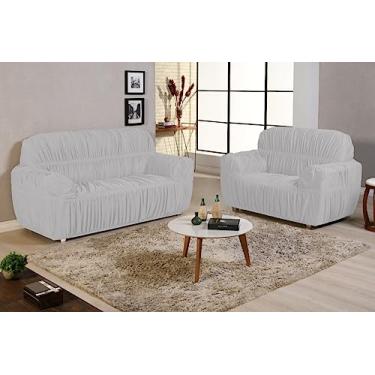 Imagem de capa de sofa 3 e 2 lugares padrao 21 elasticos super ajustavel qualidade premium (BRANCO)