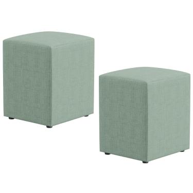 Imagem de Kit 02 Puffs Quadrado Decorativo Sala De Estar L02 Linho Verde Menta - Lyam Decor