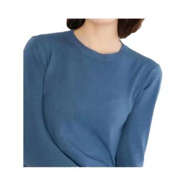 Imagem de Suéter De Malha Feminino De Manga Longa Com Decote Redondo, Pulôver Ca