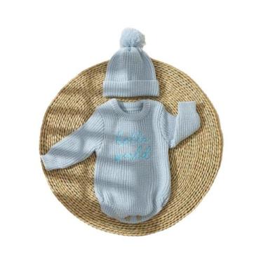 Imagem de Macacão De Tricô Para Bebê Menino Ou Menina Com Chapéu Pom Pom Para Fo