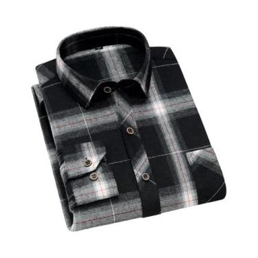 Imagem de Camisa De Flanela De Algodão Masculina De Manga Longa Com Estampa Xadr
