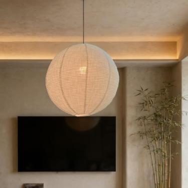 Imagem de oetmilc Abajur de pendurar abajur de linho branco 50 cm abajur pingente de linho grande lanterna redonda pendurada artesanal decorações minimalistas adequadas para sala de estar, quarto e cozinha