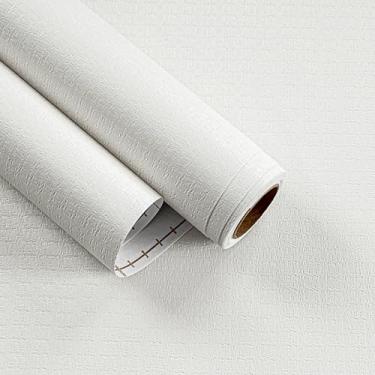 Imagem de EaseStick Papel de parede texturizado de pano de grama branca papel de parede de linho para contato com tecido de linho 39,9 cm x 1,198 cm de espessura, papel de parede branco autoadesivo para quarto