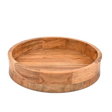 Imagem de Kaizen Casa Tigela de servir madeira de acácia premium – Tigela redonda rústica para saladas, massas, frutas e decoração de mesa (30,5 x 30,5 x 7,6 cm)