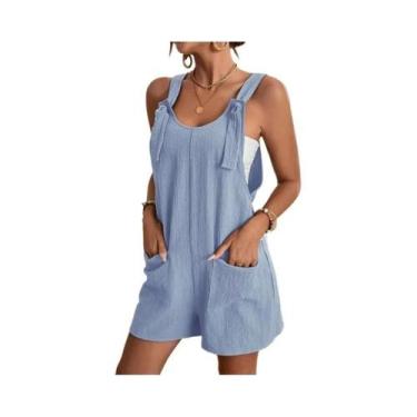 Imagem de Macacão Feminino De Verão Com Alças, Sem Mangas, Casual, Solto, Com Bo