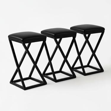 Imagem de Kit 3 Banco Banqueta Baixa Bar Cozinha 50 Cm Bancada Corino Preto