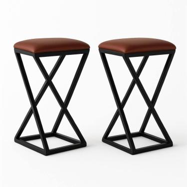 Imagem de Kit 2 Banco Banqueta Baixa Cozinha 50 Cm Bancada Bar Corino Cor:marrom