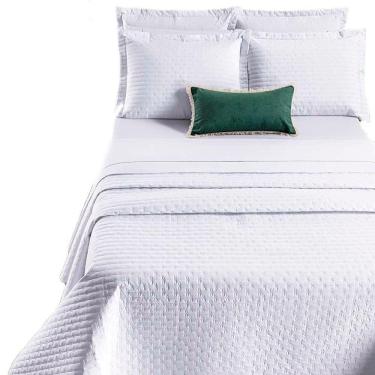 Imagem de Kit Cobre Leito Colcha Quality Casal 3 Peças Percale 200 Fios Bordado - Branco